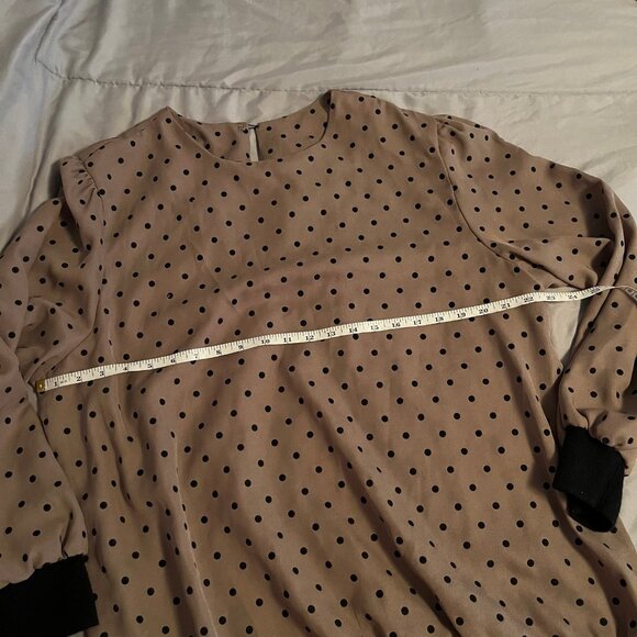 Size XXL Brown and Black Polka Dot Long Sleeve Blouse - Picture 4 of 5